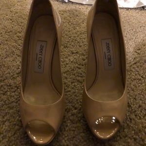 Jimmy Choos size 36 1/2 nude peep toe pumps